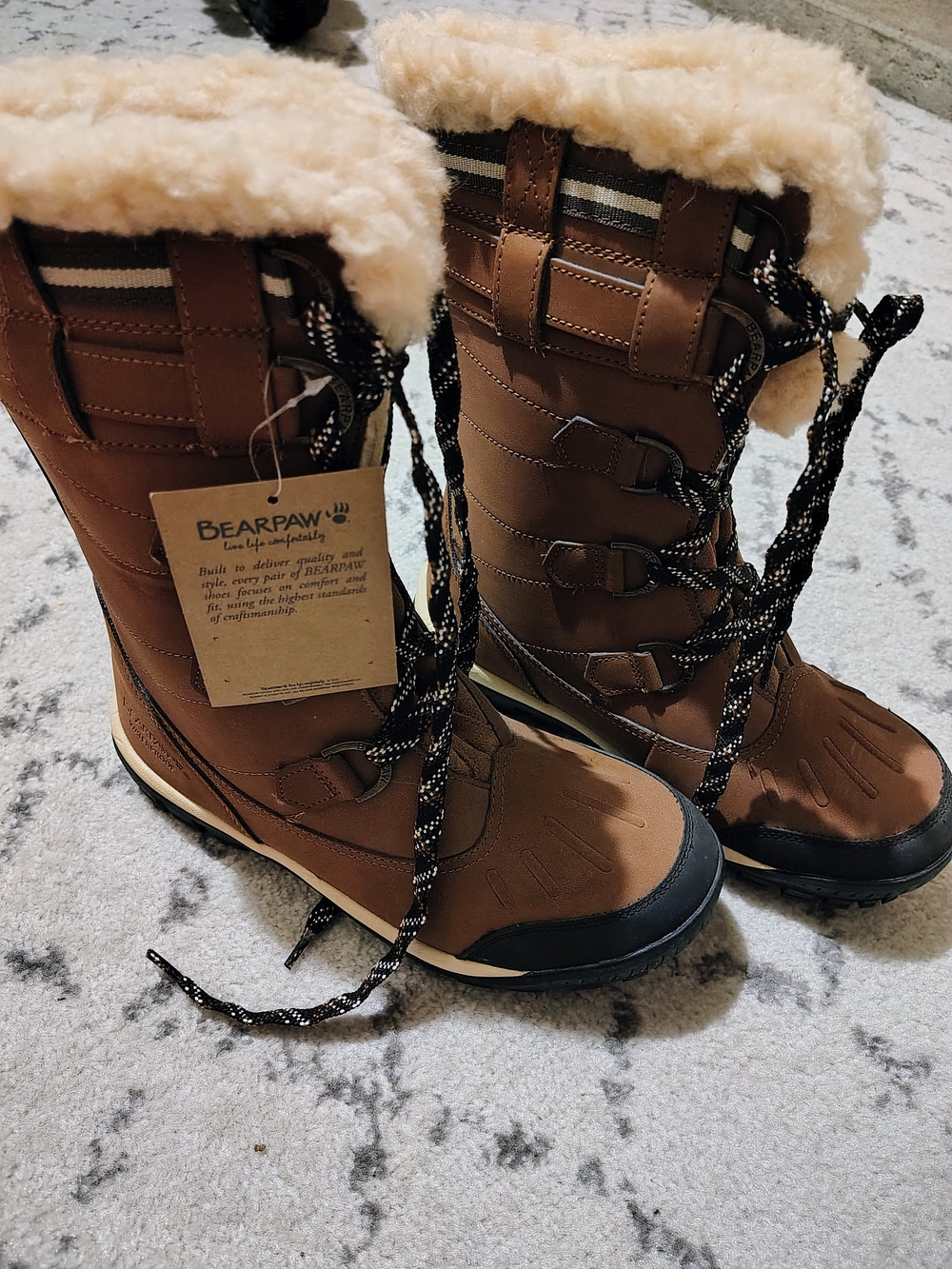 BearPaw Brown Winter Lace-Up Faux-Fur Collar Boots - Picture 1 of 2
